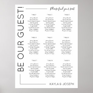 9 Tisch Minimalistische Hochzeit Sitzplan Vorlage Poster