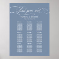9 Tische für Hochzeiten Seekarte Schild Dusty Blue