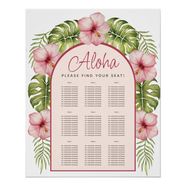 9 Tische für tropische Hawaii-Blumenbögen Poster (Vorderseite)