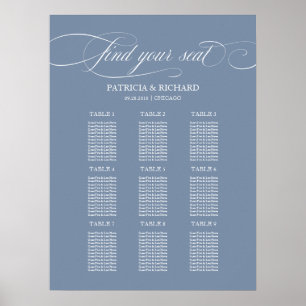 9 Tische Hochzeits-Sitzplan-Schild Dusty Blue Poster