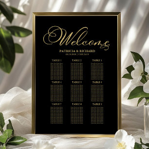 9 Tische Hochzeitsdiagramm Gold Foil Poster