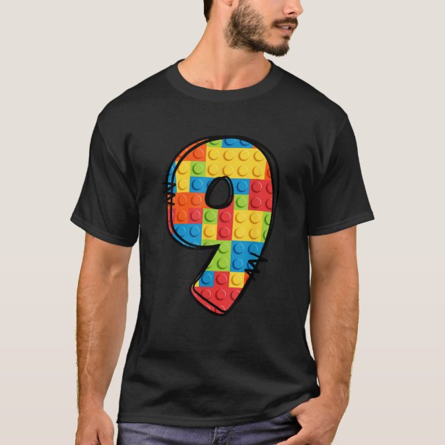 9 Year Old Blocks Building Master Builder 9th Birt T-Shirt (Vorderseite)