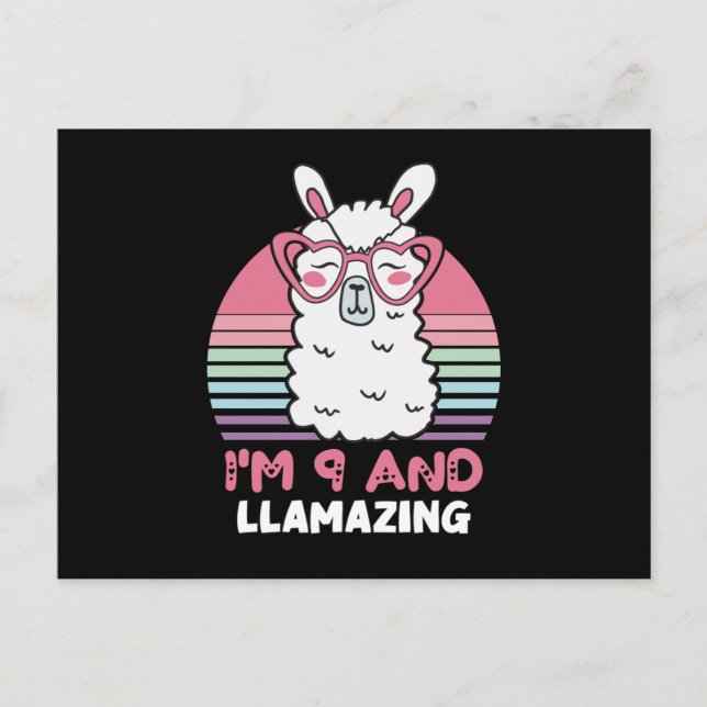 9 Years Old Bday Llamazing 9th Birthday Llama Postkarte (Vorderseite)