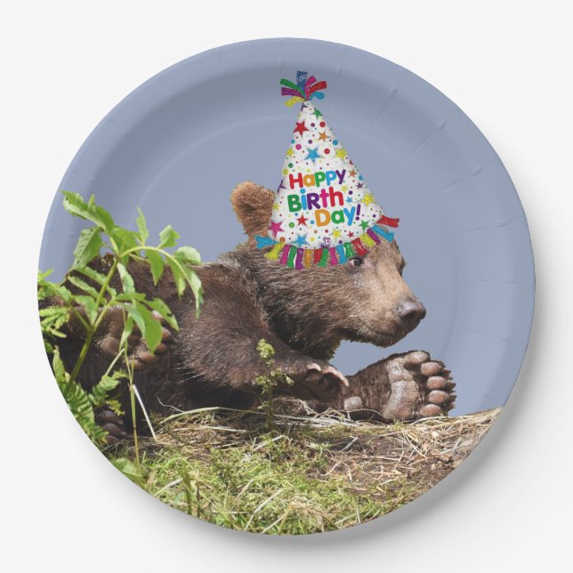 9 Zoll Papierplatte mit Grizzlybär Pappteller (Vorderseite)