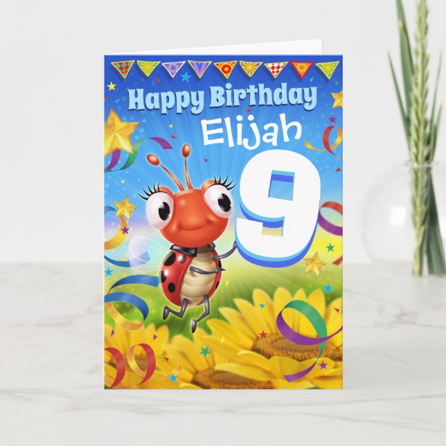 9ans Carte d'anniversaire personnalisée Gamme Litt (Devant)