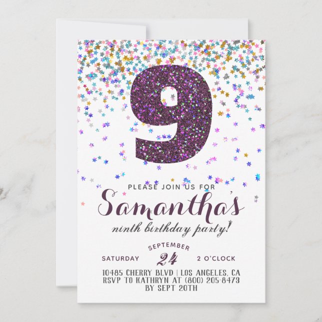 9e anniversaire Confetti Invitation (Devant)