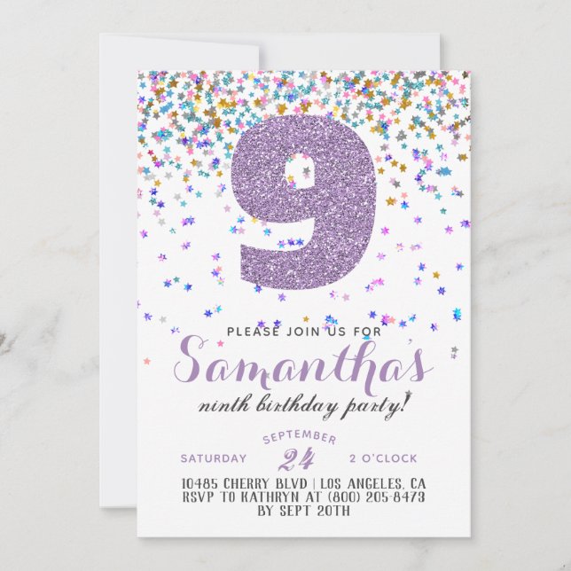 9e anniversaire Confetti Invitation (Devant)