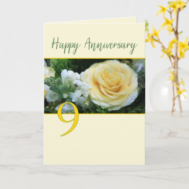 9e anniversaire de Mariage Carte rose jaune (Fleur jaune)