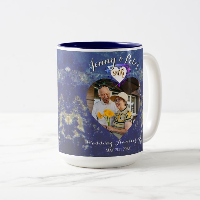 9e anniversaire du Mariage Photo Lapis Coeur Mug (Devant droit)