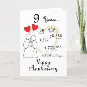 9e anniversaire Mariage Carte avec 2 ballons cardi