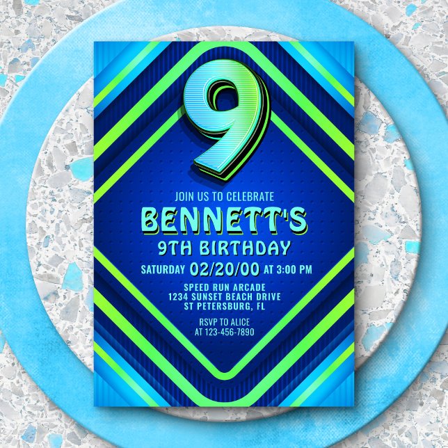 9e anniversaire Neon Invitation (Créateur téléchargé)