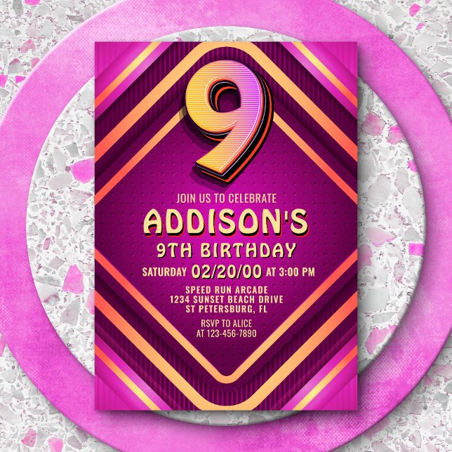 9e anniversaire Neon Invitation (Créateur téléchargé)