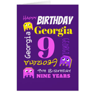 9e anniversaire nom personnalisé jaune rose pixel 