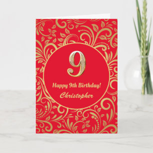 9e anniversaire Rouge et or modèle floral