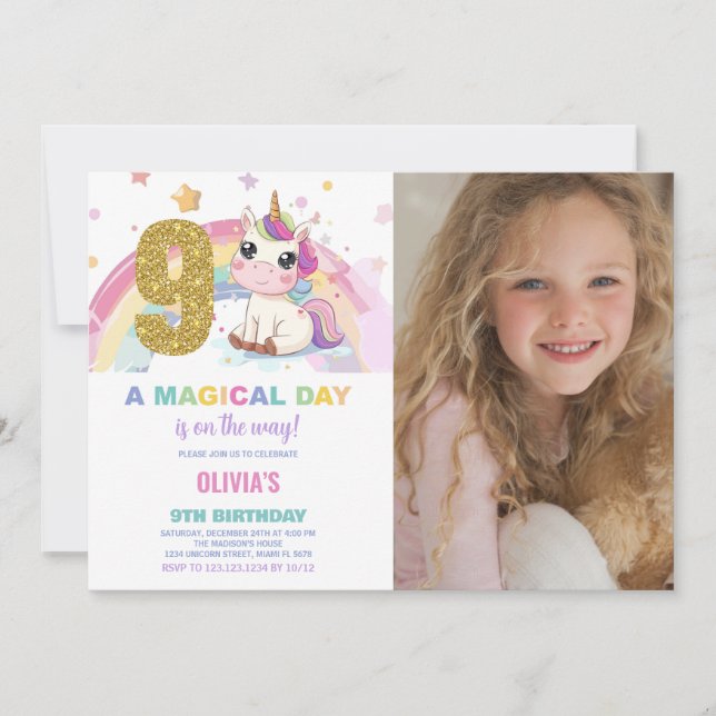 9e anniversaire Unicorn Anniversaire Invitations p (Devant)