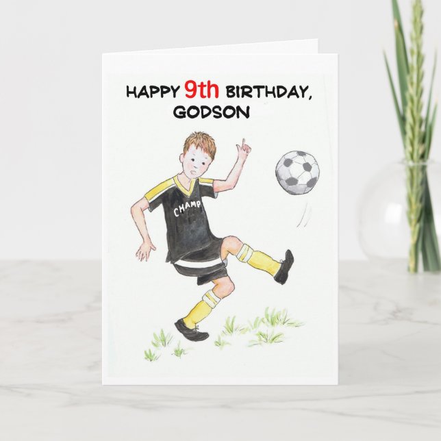9e carte d'anniversaire pour un Godson - Footballe (Devant)