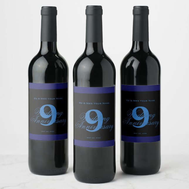 9e Mariage Anniversaire Étiquette de vin personnal (Bouteilles)