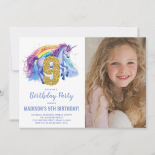 9e Rainbow Unicorn Birthday Invitations photo