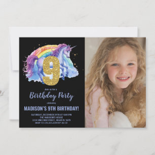 9e Rainbow Unicorn Birthday Invitations photo