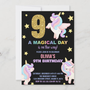 9e Rainbow Unicorn Invitations Anniversaire Vol