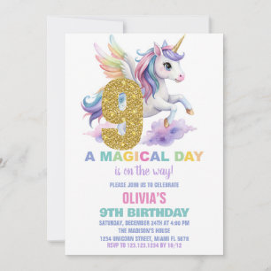 9e Rainbow Unicorn Invitations Anniversaire Vol
