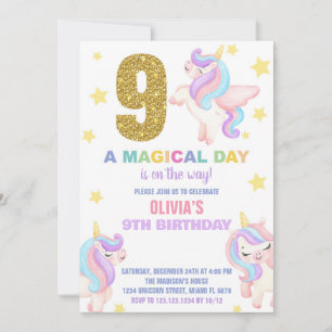 9e Rainbow Unicorn Invitations Anniversaire Vol