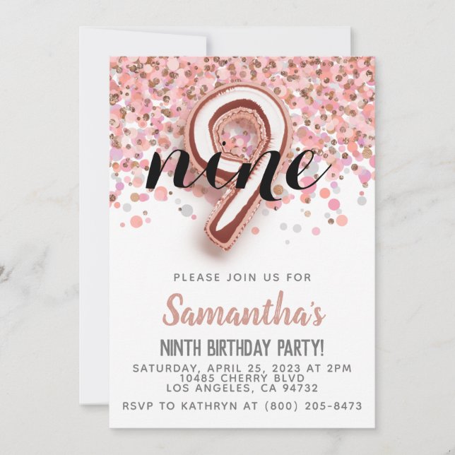 9e Rose Gold Birthday Invitation (Devant)