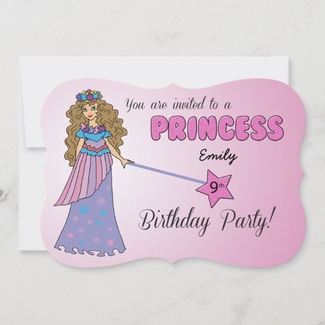 9ème Anniversaire Invitation Princesse rose avec b (Devant)