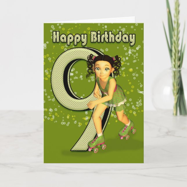 9ème Carte d'anniversaire - patinage de petite (Devant)