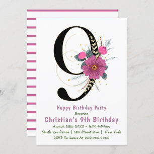 9ème typographie florale Invitations d'anniversair