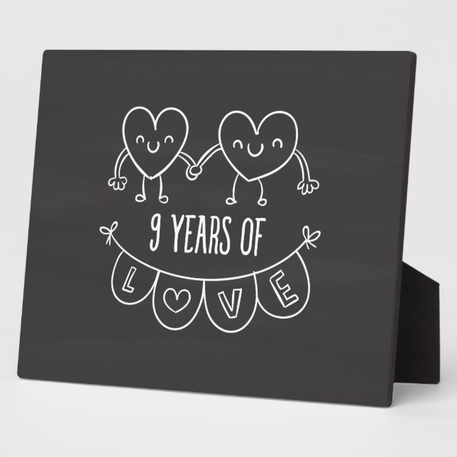 9th Anniversary Gift Chalk Hearts Fotoplatte (Seite)