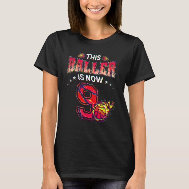 9th Birthday Boys Basketball Player 9 Years Old Ki T-Shirt (Vorderseite)