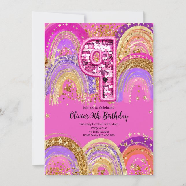 9th Birthday Girls Invitation Einladung (Vorderseite)