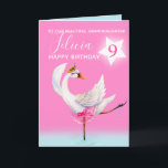 9th birthday karte<br><div class="desc">Watercolor whimsy swan personalized name and age birthday card. Personalize with your own name and age, reads to our beautiful granddaughter Felicia 9 and message inside reads we hope you have a wonderful day! Pretty shades of pink, aqua blue, and white. Other matching dancing ballerina swan items schluckbar. An original...</div>