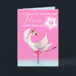 9th birthday karte<br><div class="desc">Watercolor whimsy swan personalized name and age birthday card. Personalize with your own name and age, reads to our beautiful granddaughter Felicia 9 and message inside reads we hope you have a wonderful day! Pretty shades of pink, aqua blue, and white. Other matching dancing ballerina swan items schluckbar. An original...</div>