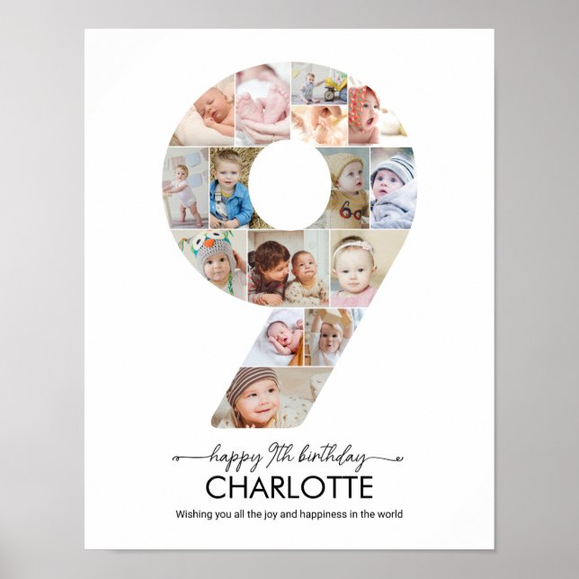 9th Birthday Number 9 Photo Collage Custom Picture Poster (Vorne)