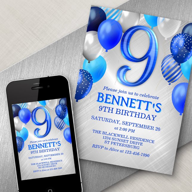 9th Boys Blue Birthday Invitation (Créateur téléchargé)