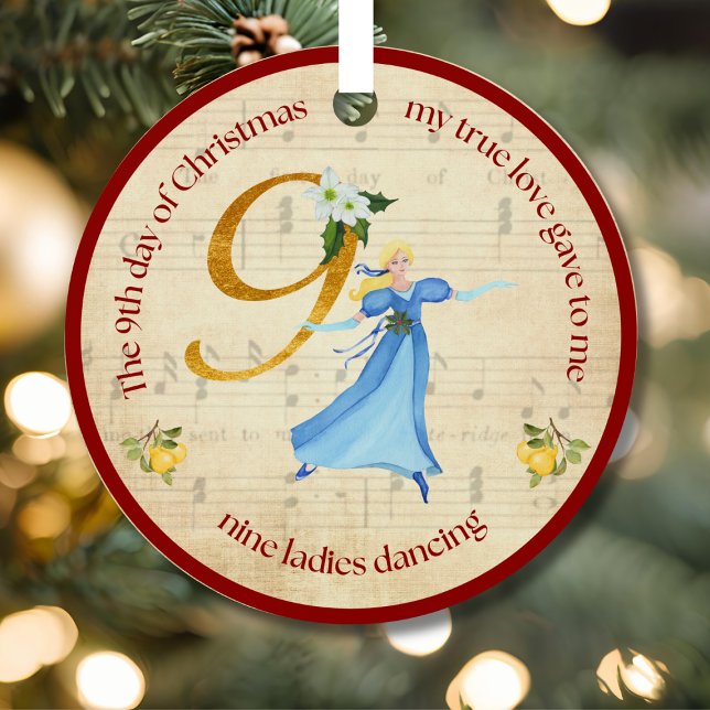 9th Day of Christmas Nine Ladies Dancing Ornament Aus Metall (Von Creator hochgeladen)