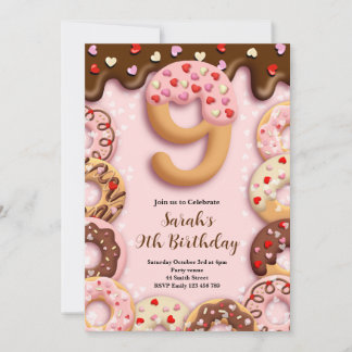 9th Donut Birthday Girls Invitation Einladung