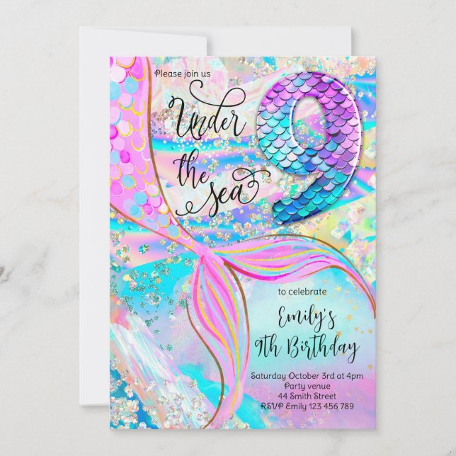 9th Mermaid Birthday Under the Sea Invitation (Devant)