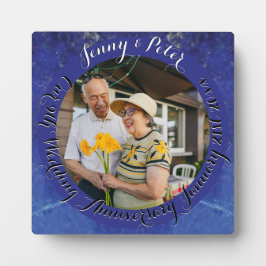 9th Wedding Anniversary Round Lapis Lazuli Frame Fotoplatte