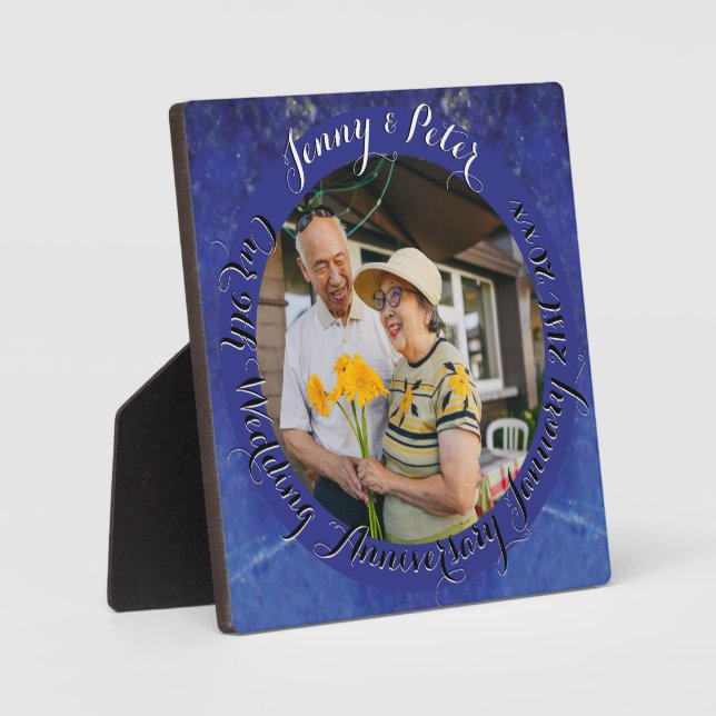 9th Wedding Anniversary Round Lapis Lazuli Frame Fotoplatte (Vorderseite)