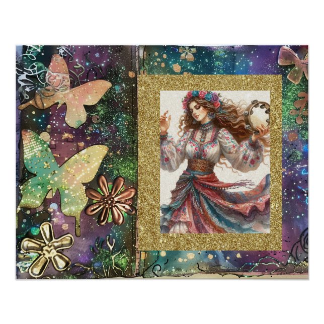 *~* A100 Boho Sinti und Roma Woman Dancer Tambouri Poster (Vorderseite)