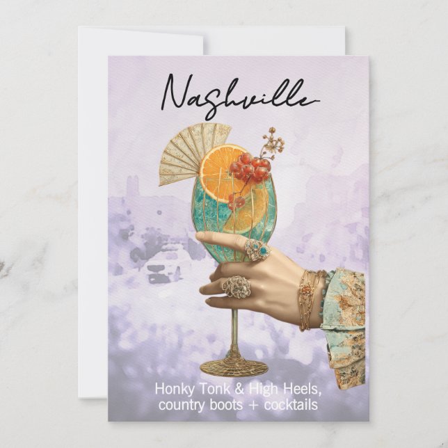 *~* A101 Cocktail FOTO Nashville 7 BACHELORETTE Einladung (Vorderseite)