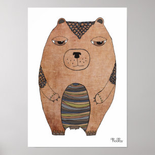 A3 Moderne braune Bären Kinder Kunst Illustration Poster