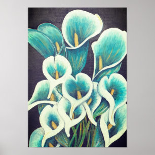 A3 Schöne Aquamarine Blume Acrylmalerei Druck Poster