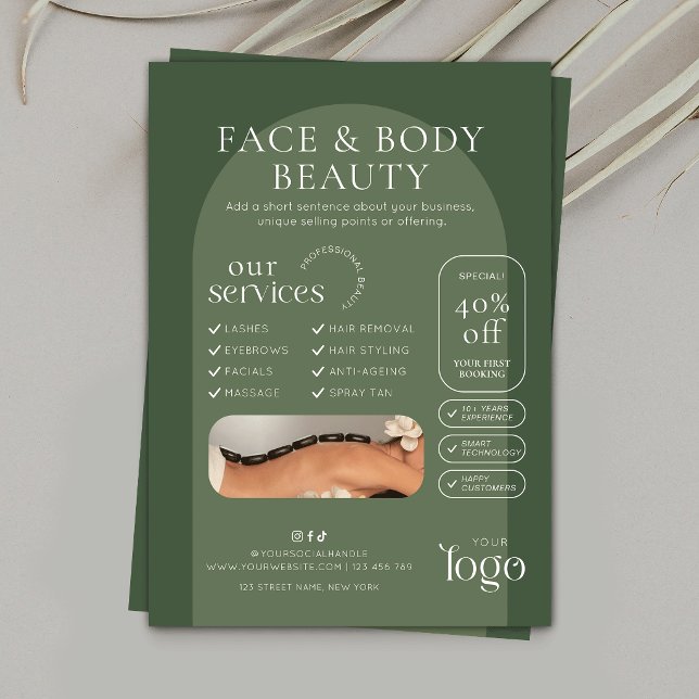 A5 Salbeigrüner Boho-Stil-Schönheit-Spa-Salon Flyer (Von Creator hochgeladen)