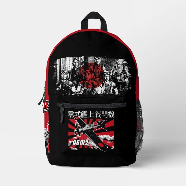 A6M Zero: WWII Japanese Fighter Icon Bedruckter Rucksack (Vorderseite)