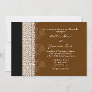 A7 Schokoladenbraun Damask Hochzeitsempfang Einladung