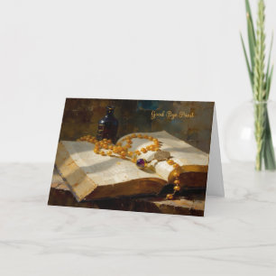 A Abschiedskarte für Priester mit Rosenkranz und B Karte